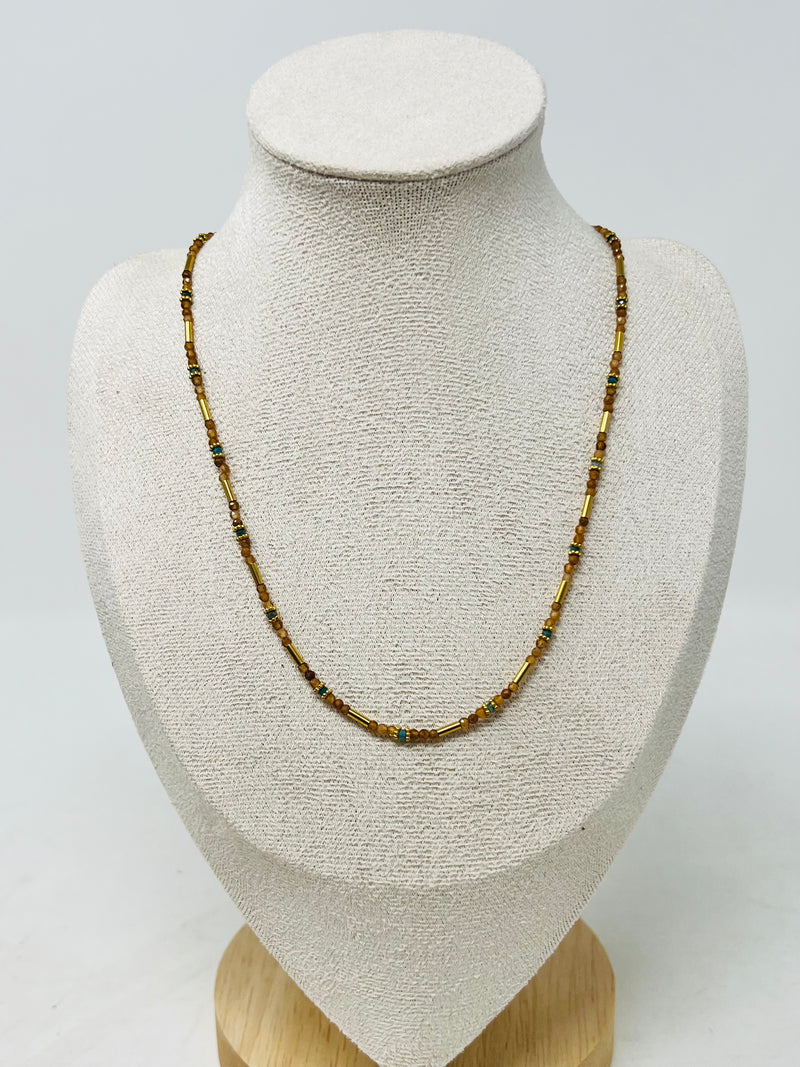 Semi-precious Stone with Miyuki beads with Pearl(Orange garnet)