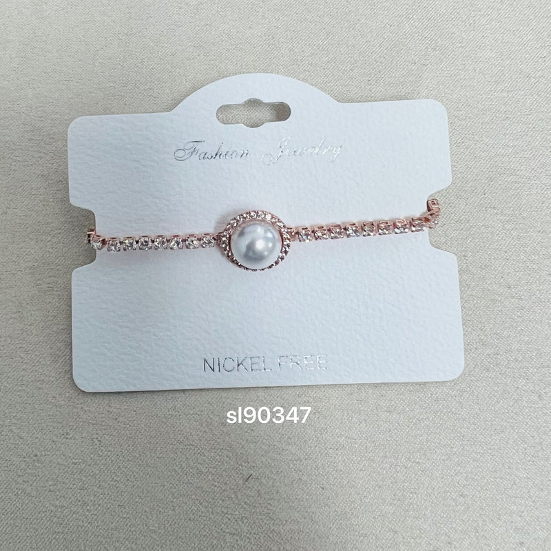 C.Z Rhodium Plated Crystal adjustable Bracelet