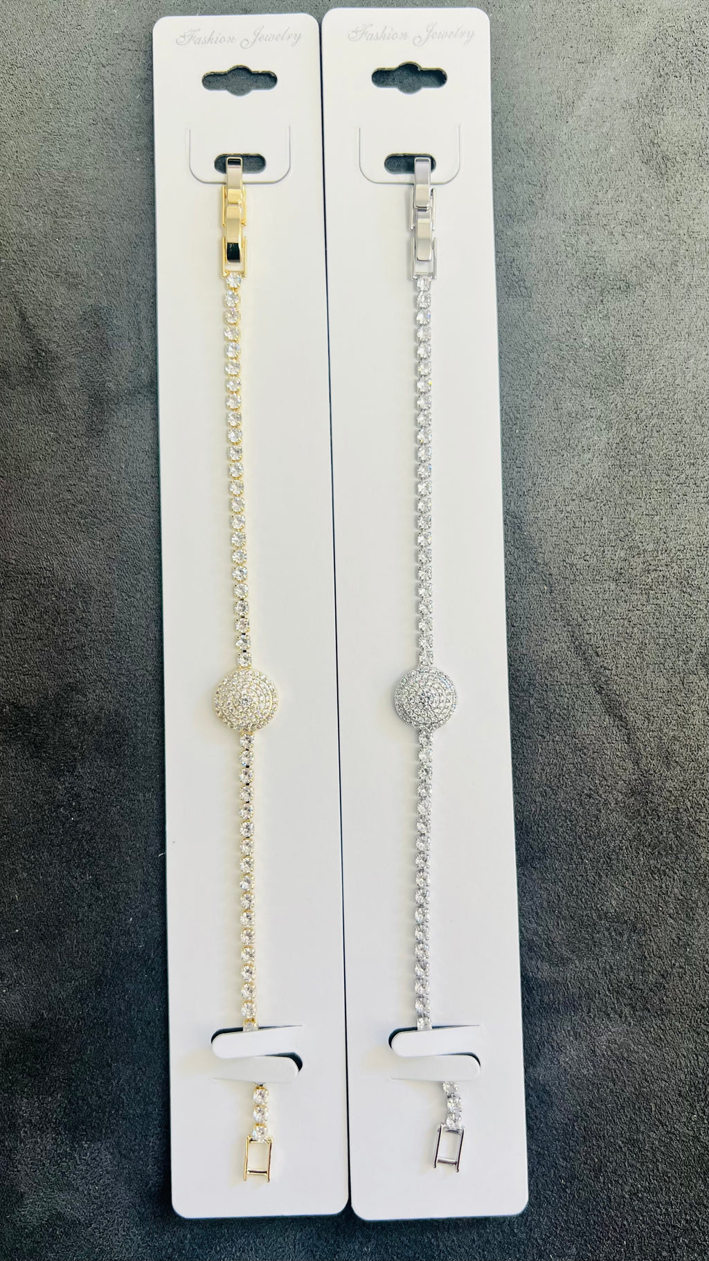 Round Pave C.Z Crystal Tennis Bracelets-Adjustable Chain