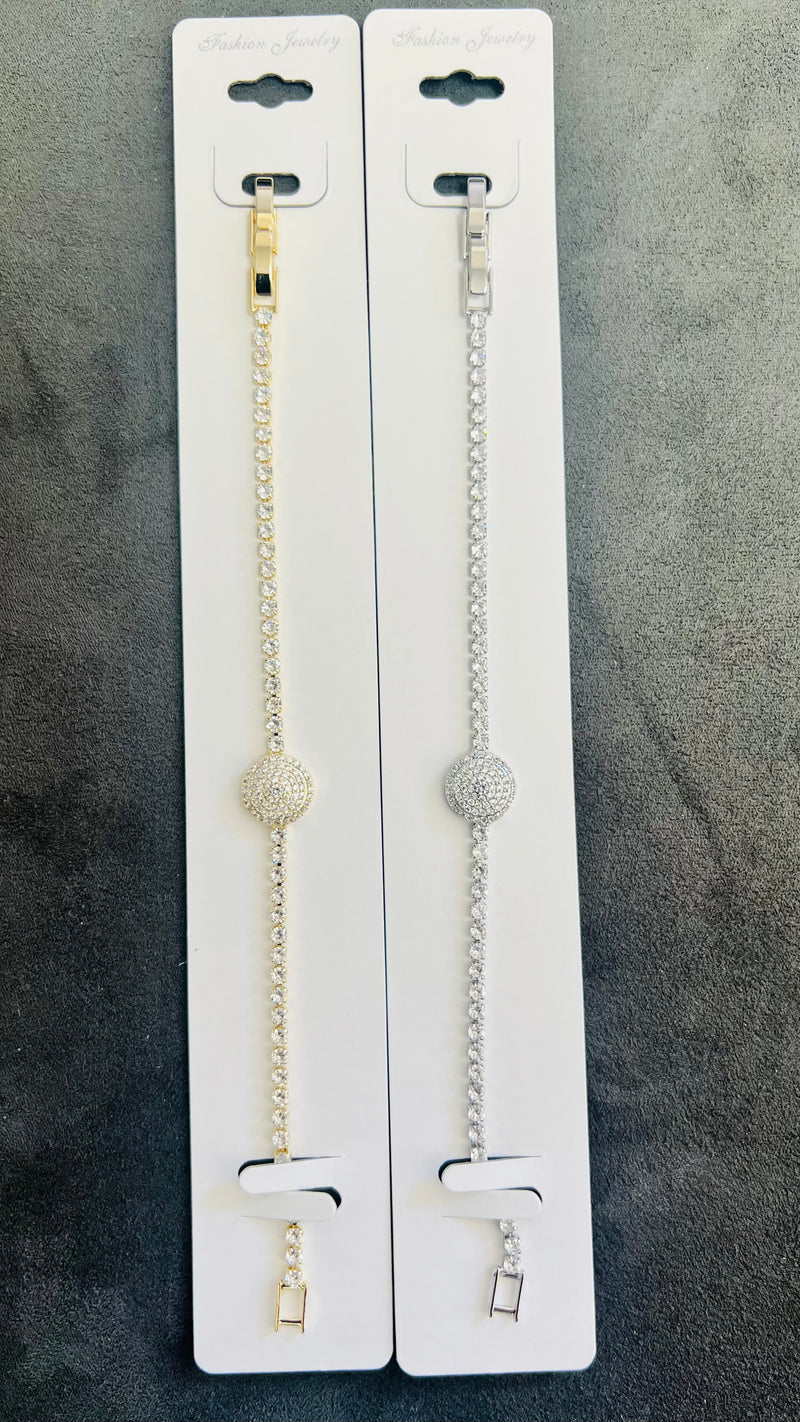 Round Pave C.Z Crystal Tennis Bracelets-Adjustable Chain