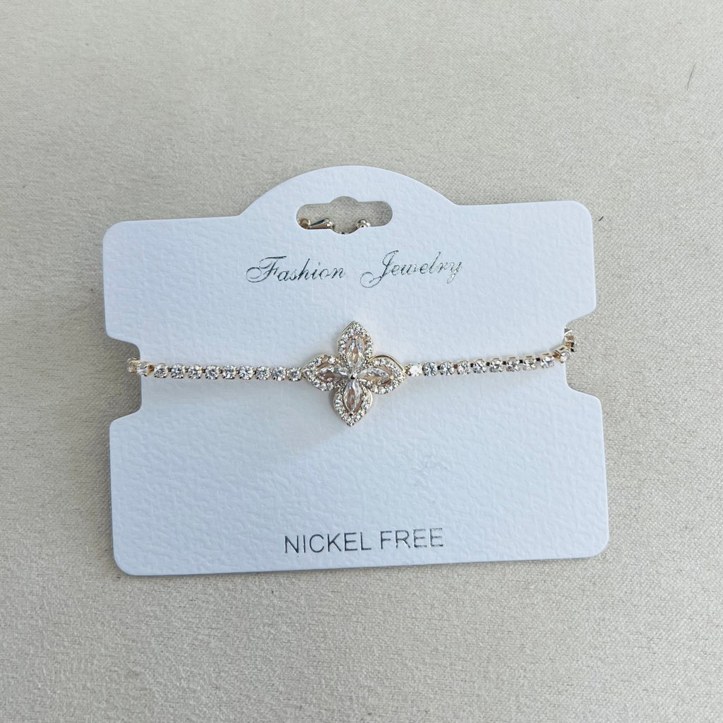 "Spin" C.Z Rhodium Plated Crystal adjustable Bracelet