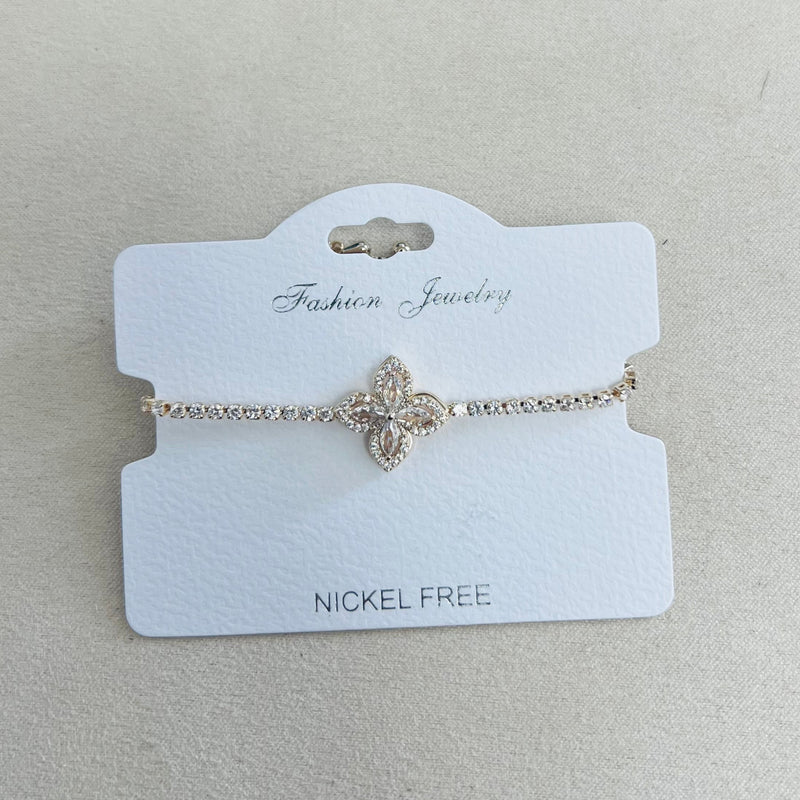 "Spin" C.Z Rhodium Plated Crystal adjustable Bracelet