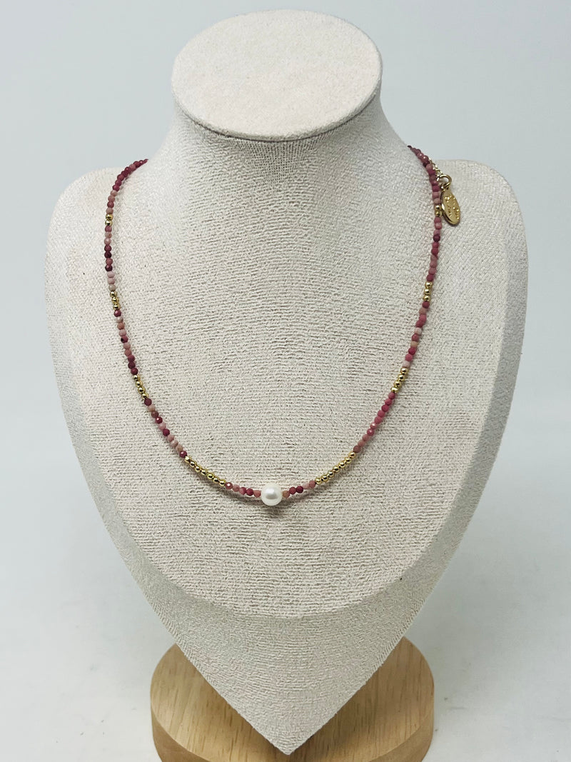 Semi-precious Stone with Miyuki beads & Single Pearl（red）