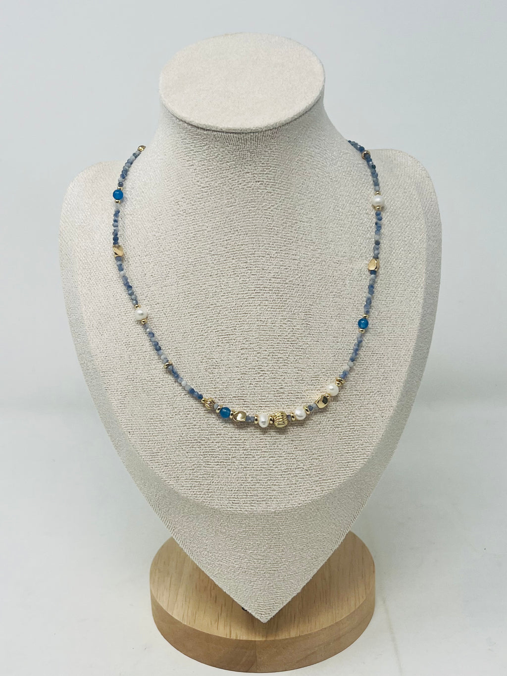 Miyuki Beads, Semi-Precious Stone & Pearl Beaded Necklace(Denim blue and deep ocean blue)