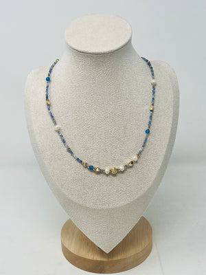 Miyuki Beads, Semi-Precious Stone & Pearl Beaded Necklace(Denim blue and deep ocean blue)