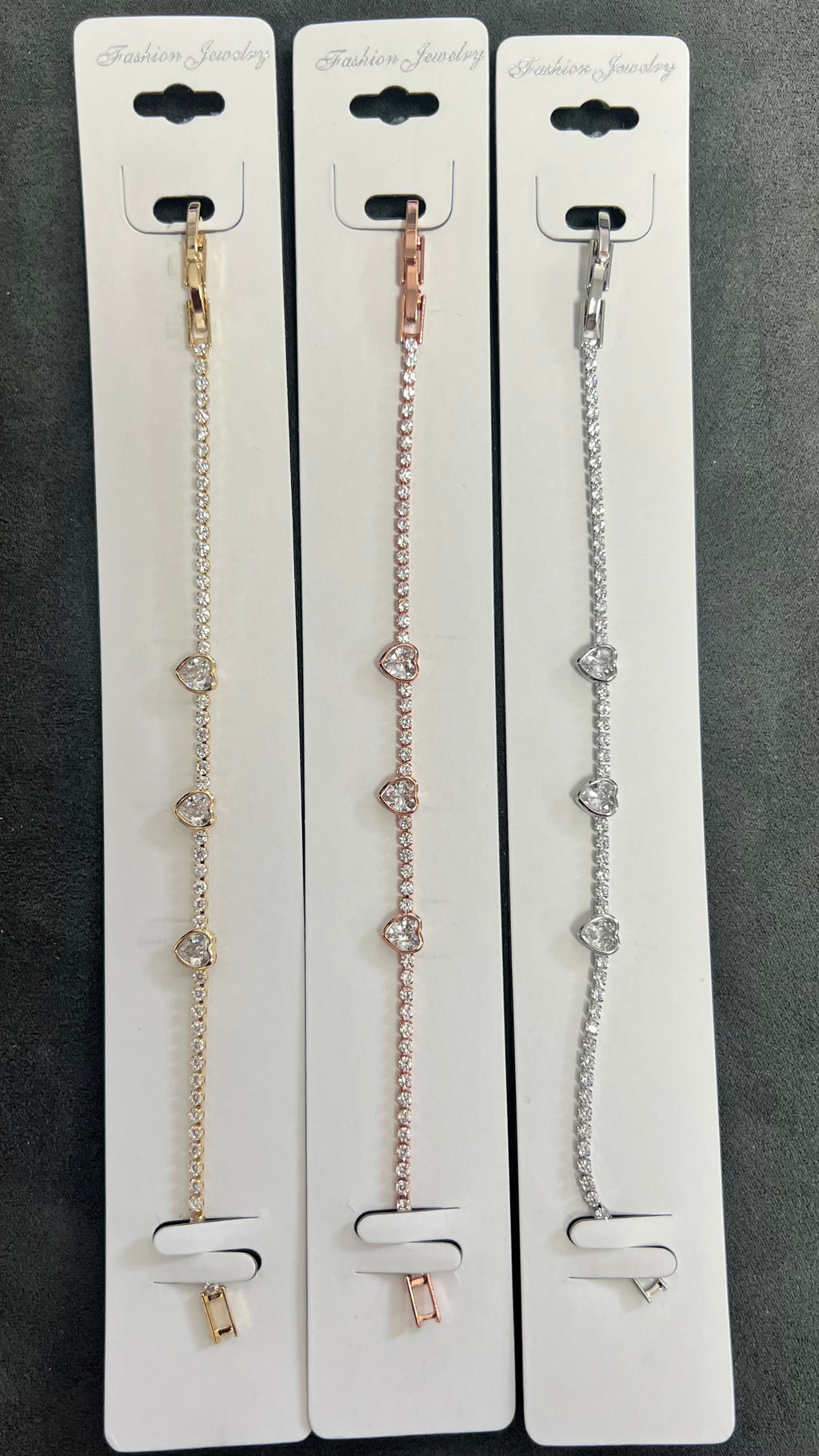 Heart Charm C.Z Crystal Tennis Bracelets-Adjustable Chain