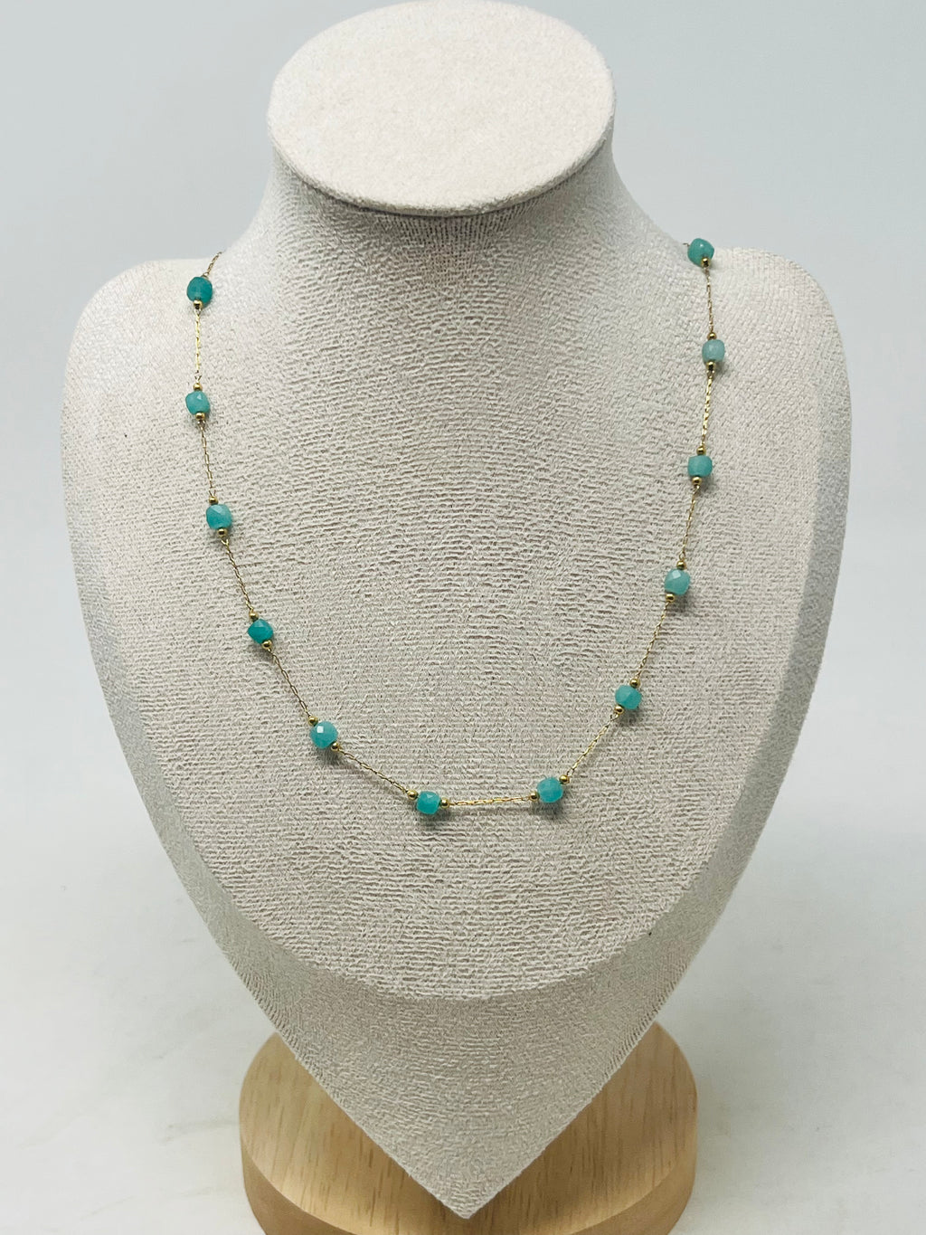 Stainless Steel Gold Chain Necklace with crystal(amazonite)