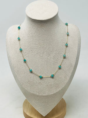 Stainless Steel Gold Chain Necklace with crystal(amazonite)