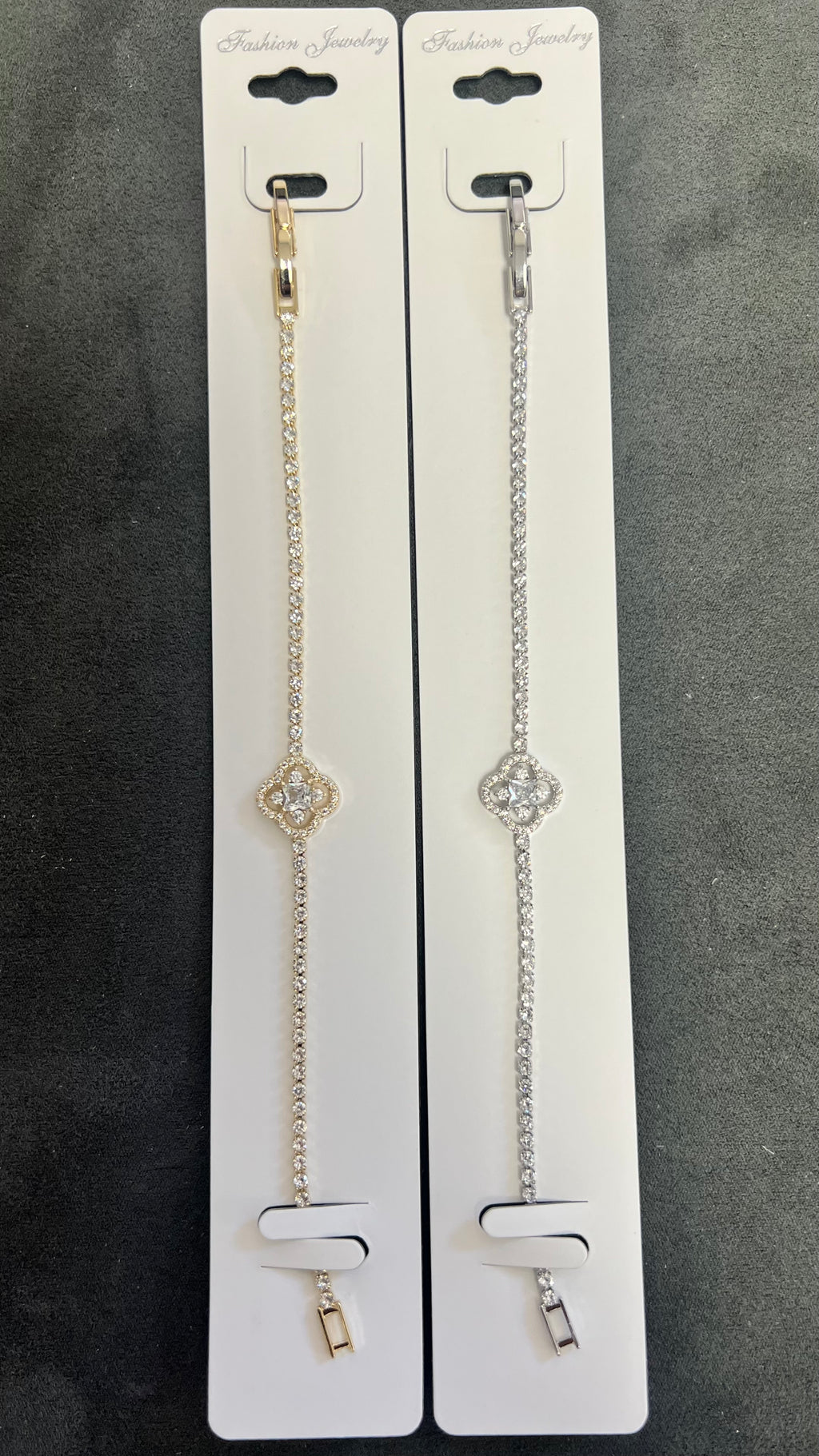 Floral Charm C.Z Crystal Tennis Bracelets-Adjustable Chain