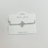 C.Z Rhodium Plated Crystal adjustable Bracelet