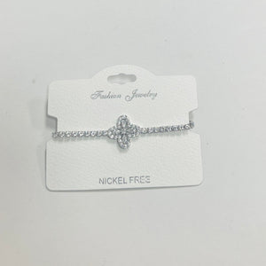 C.Z Rhodium Plated Crystal adjustable Bracelet