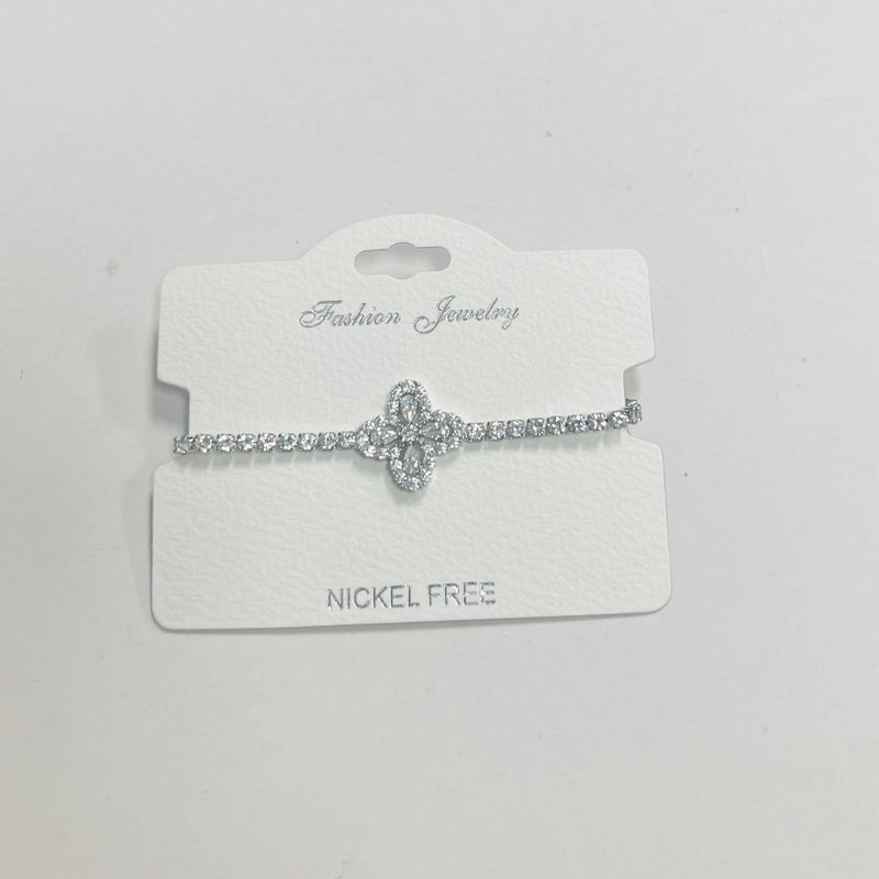 C.Z Rhodium Plated Crystal adjustable Bracelet