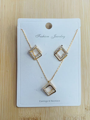 C.Z Rhodium Plated Crystal Earring and necklace sets