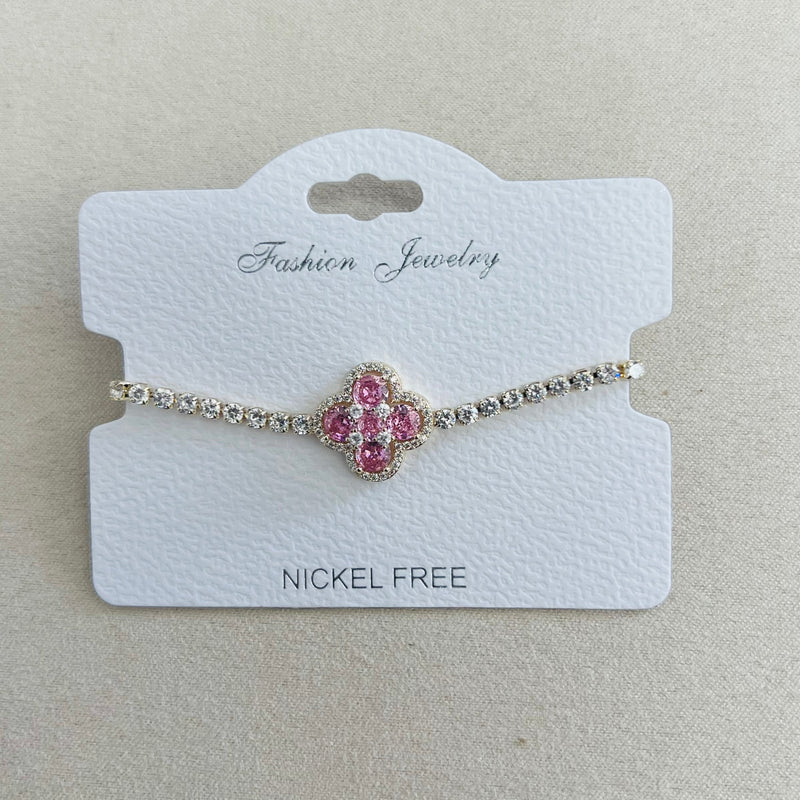 C.Z Rhodium Plated Crystal adjustable Bracelet