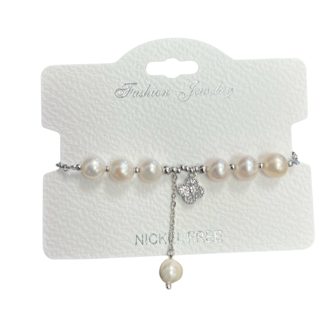 Freshwater Pearl C.Z Crystal Adjustable Bracelet