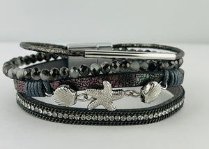 "starfish shell" leather magnetic bracelet