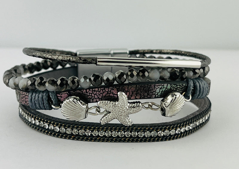 "starfish shell" leather magnetic bracelet