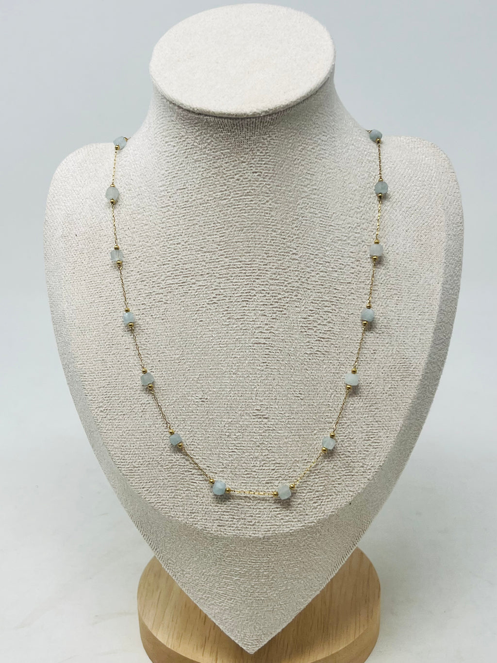Stainless Steel Gold Chain Necklace with crystal(Aquamarine)