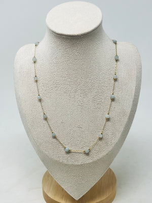 Stainless Steel Gold Chain Necklace with crystal(Aquamarine)