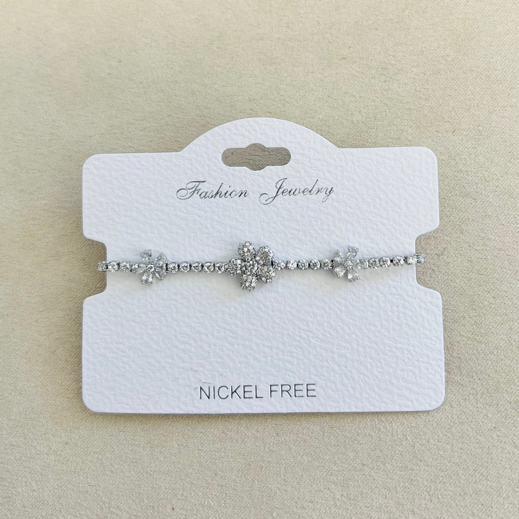 C.Z Rhodium Plated Crystal adjustable Bracelet