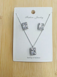 C.Z Rhodium Plated Crystal Earring and necklace sets