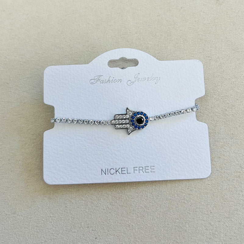 C.Z Rhodium Plated Crystal adjustable Bracelet