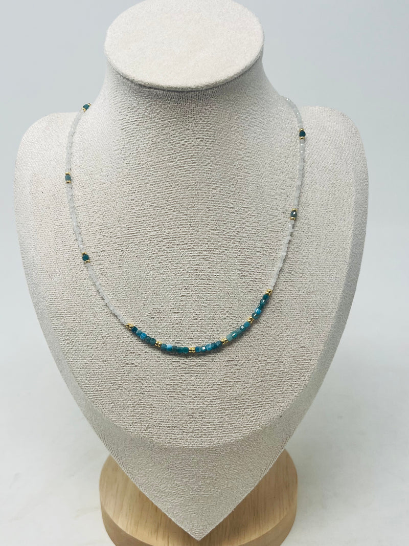 Semi-precious stone with Miyuki beads necklace(aqua)