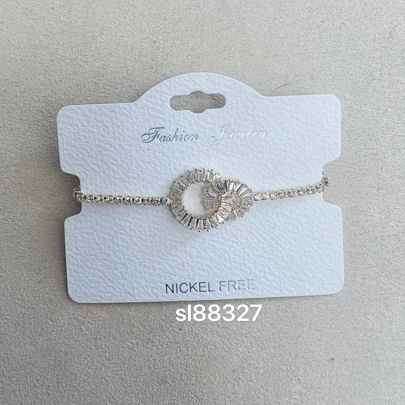 C.Z Rhodium Plated Crystal adjustable Bracelet