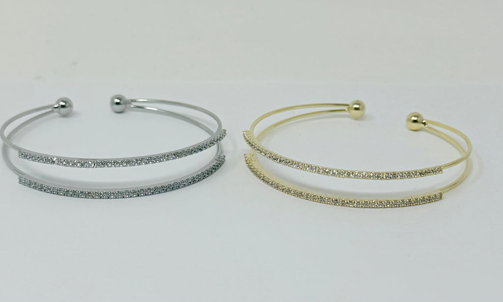 Double Row C.Z Rhodium Plated Cuff bracelet