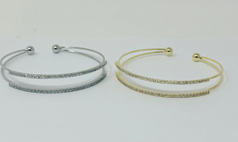 Double Row C.Z Rhodium Plated Cuff bracelet