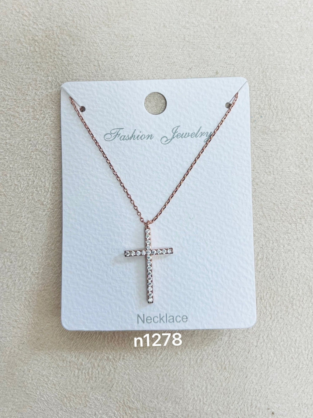 "CROSS" C.Z Rhodium Plated Pendant Necklace
