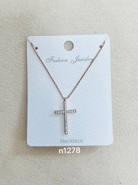 "CROSS" C.Z Rhodium Plated Pendant Necklace