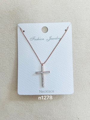 "CROSS" C.Z Rhodium Plated Pendant Necklace