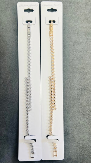 Sparkling Double Row C.Z Crystal Tennis Bracelets-Adjustable Chain