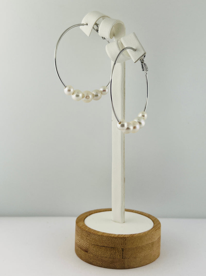 C.Z Pearl hoop earring(large)