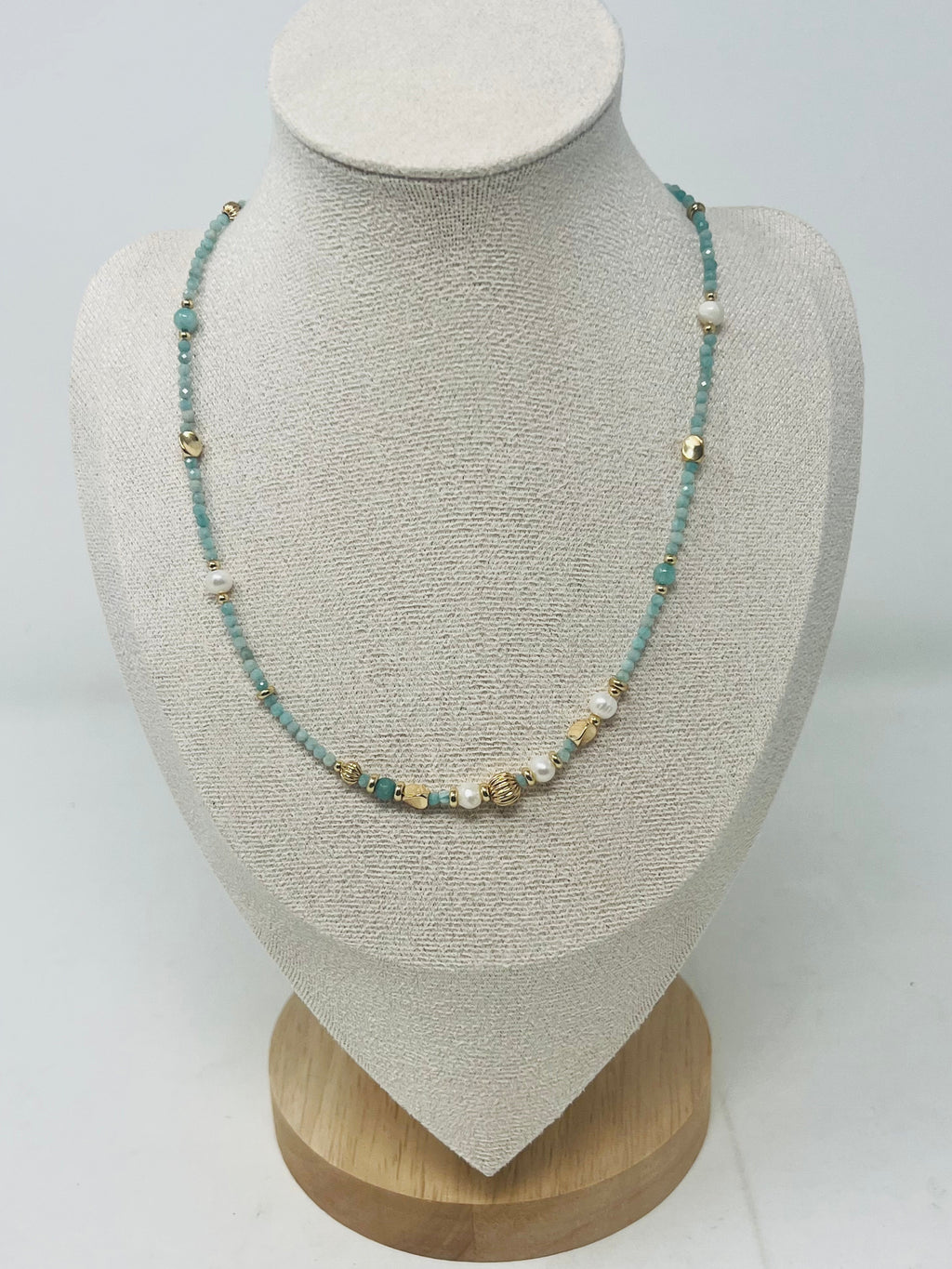 Miyuki Beads, Semi-Precious Stone & Pearl Beaded Necklace(turquoise )
