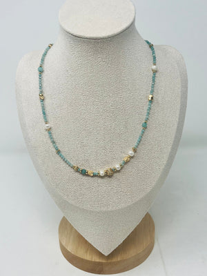 Miyuki Beads, Semi-Precious Stone & Pearl Beaded Necklace(turquoise )