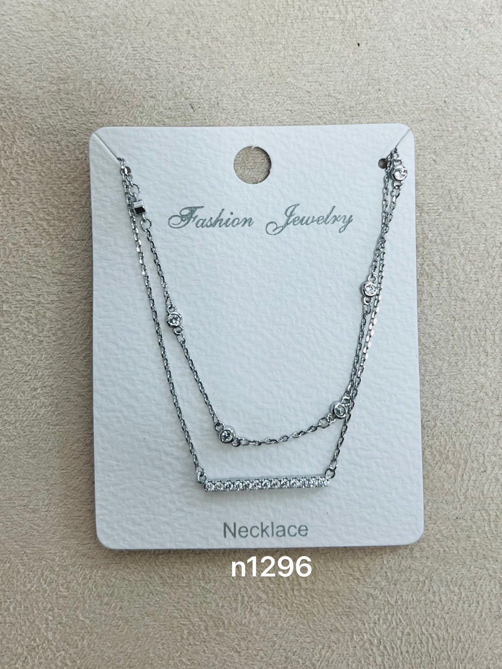 "double layer" C.Z Rhodium Plated Pendant Necklace