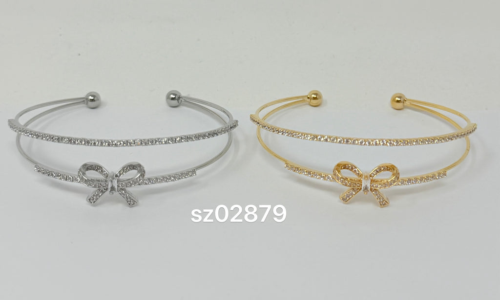 "Bow" C.Z Rhodium Plated Cuff bracelet