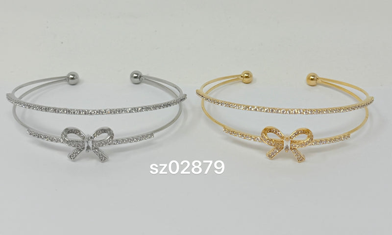 "Bow" C.Z Rhodium Plated Cuff bracelet
