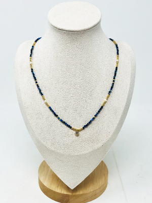 Semi-Precious Stone Necklace with Miyuki Beads & Round Charm(navy)