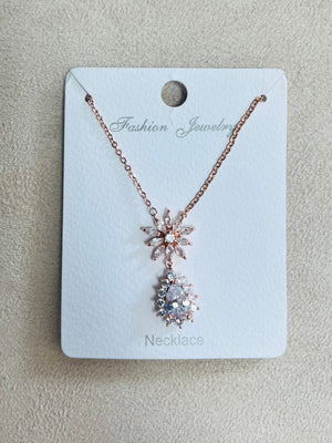 Silver Starburst Drop Pendant C.Z Rhodium Plated Necklace