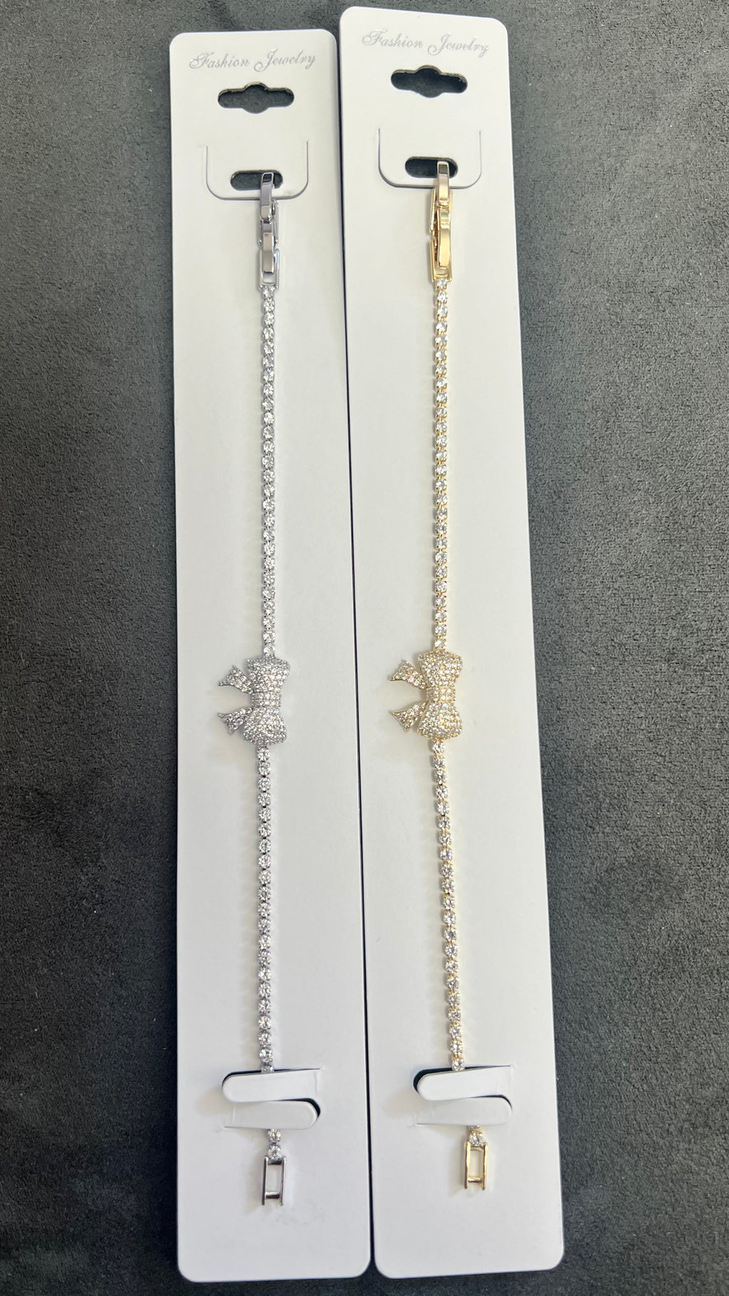 Bow Knot C.Z Crystal Tennis Bracelets-Adjustable Chain