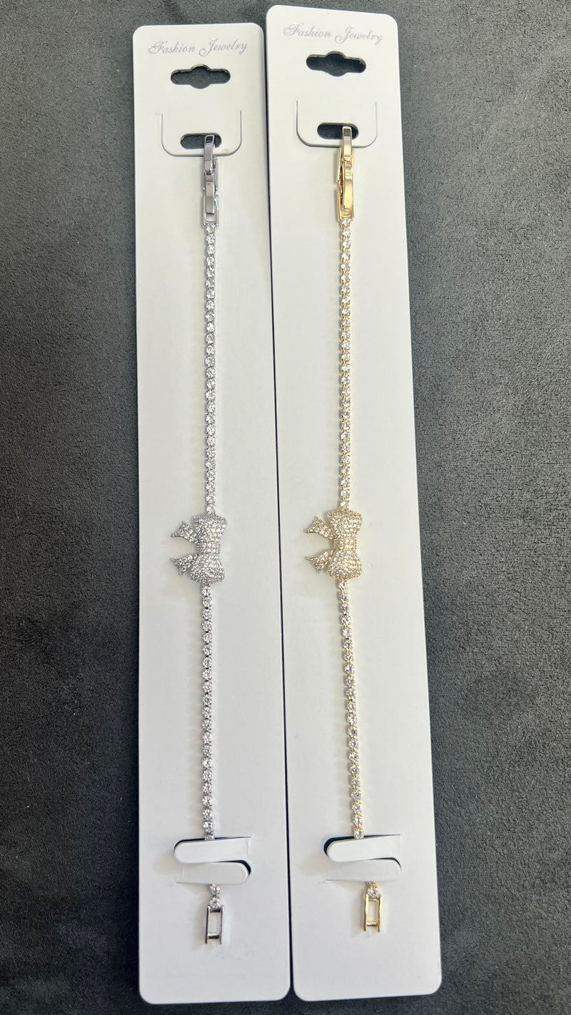 Bow Knot C.Z Crystal Tennis Bracelets-Adjustable Chain