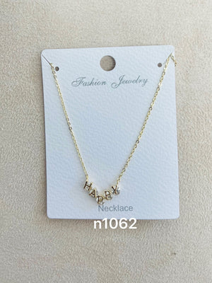 "HAPPY" C.Z Rhodium Plated Pendant Necklace