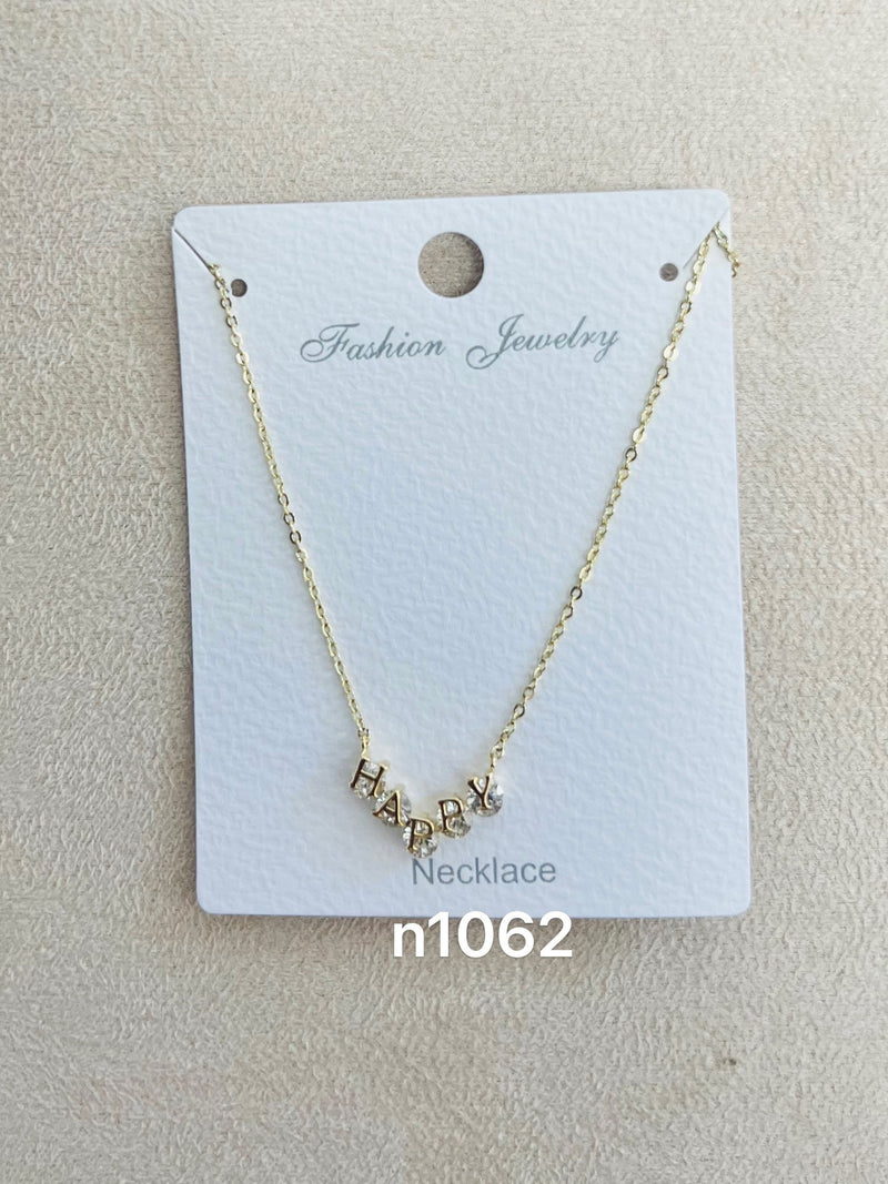 "HAPPY" C.Z Rhodium Plated Pendant Necklace