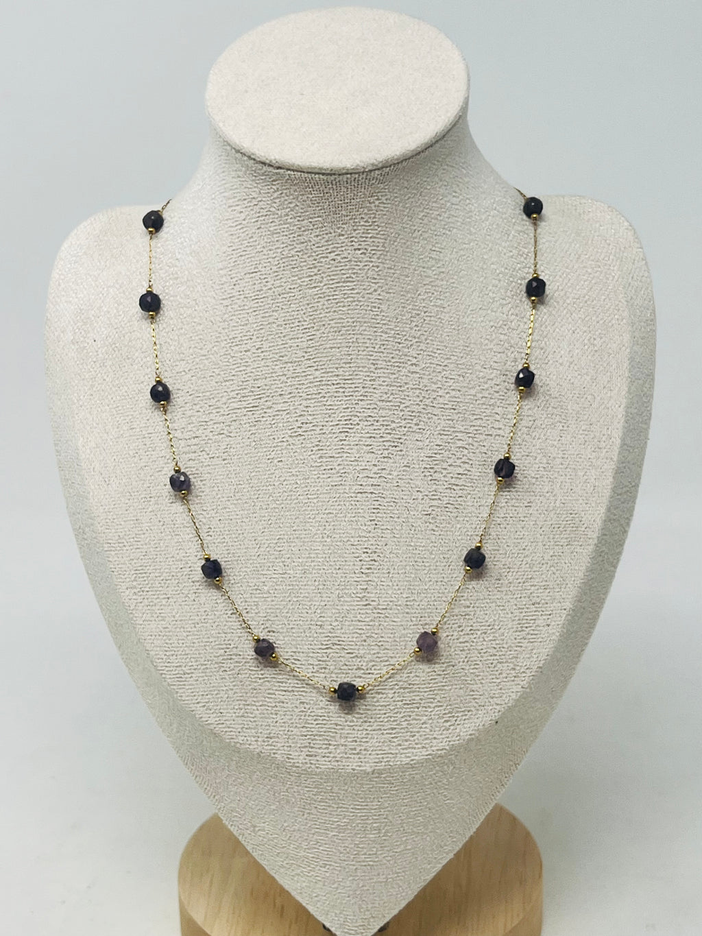 Stainless Steel Gold Chain Necklace with crystal(Amethyst)