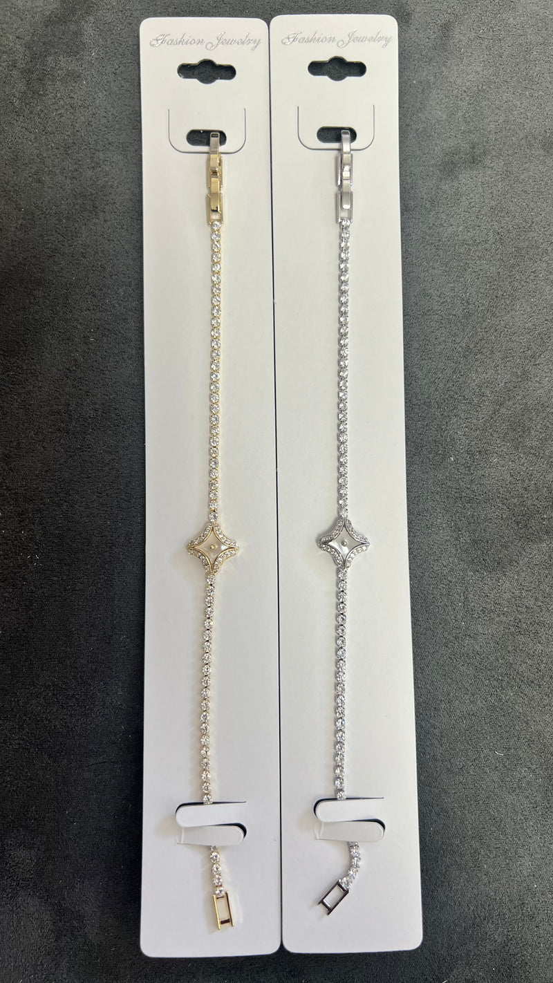 Star Charm C.Z Crystal Tennis Bracelets-Adjustable Chain