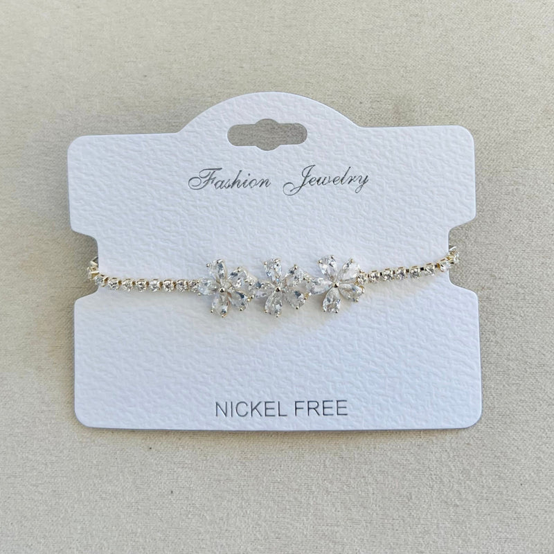 C.Z Rhodium Plated Crystal adjustable Bracelet
