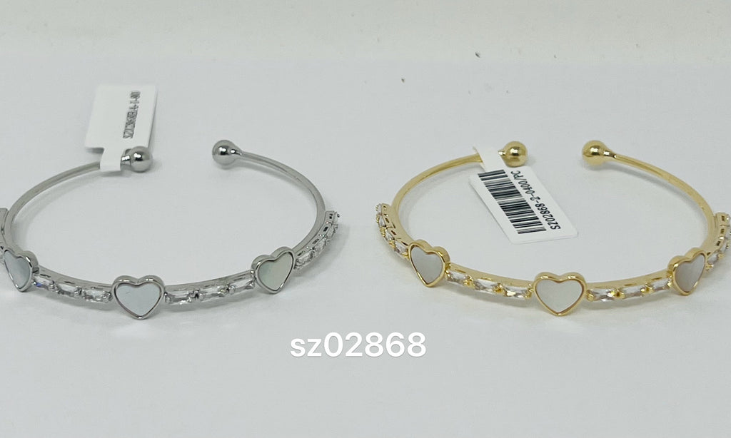 “heart” C.Z Rhodium Plated Cuff bracelet